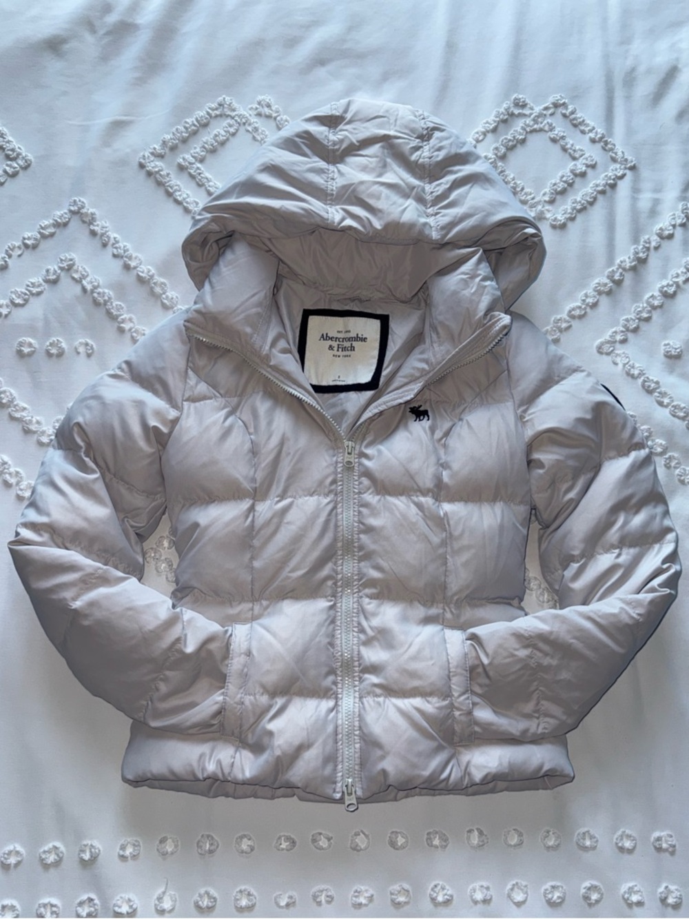 Abercrombie & Fitch Light Gray Hooded Puffer Jacket